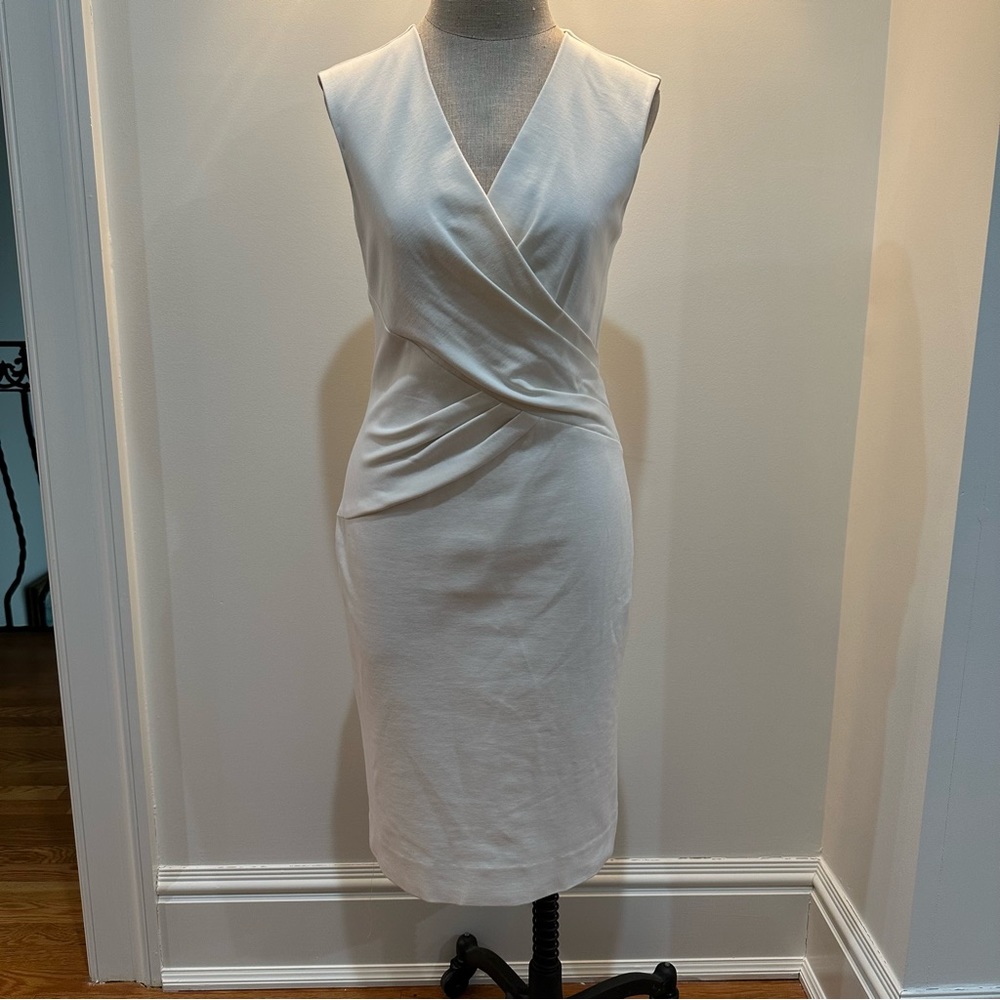 Diane von Furstenberg White Shift Dress with Faux Wrap Detail — Size 8
